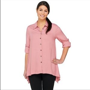 LOGO By Lori Goldstein Button Down Twill Top